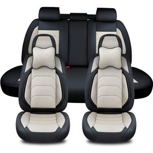 Car Seat Covers Full Set, Breathable Nappa Leather Car Seat Cushions, Auto Interiors Universal Fit for Most Cars, Compatible Automotive Vehicles(Sedan/SUV/Van), Black & White (Front Pair&Rear)