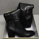 SOVANYOU Black Knee High Boots Leather Tall Black Boots for Women Chunky Heeled Long Boot Square Toe Go-Go Boot. 7.5