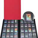 GrinOwl 16 Pocket Top loader Binder, Holds 640 Top Loaders, Large Top loader Card Binder with Sleeves for Cards in 3" x 4" Top loaders (Red)
