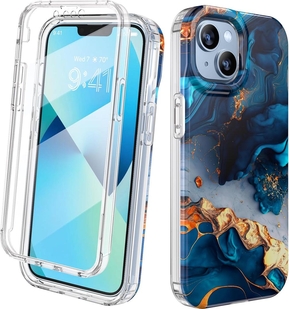 Diaclara Designed for iPhone 13 Case, Full Body Rugged Case with Built-in Touch Sensitive Anti-Scratch Screen Protector, Soft TPU Bumper Case for iPhone 13 6.1" (Water Blue)