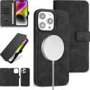 MGQILING Compatible with iPhone 13 Pro Max Wallet Case with Card Holder, Luxury Leather Case with Magnetic Detachable Phone case for Women Men, Durable Shockproof Protective Cover - Black