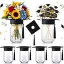 Qinyoung 6 Pcs 2026 Graduation Table Decoration Centerpiece Class of 2026 Graduation Decoration for Table Mason Jar with Grad Cap for Centerpiece Flower College High School Congrat Grad Party (Black)