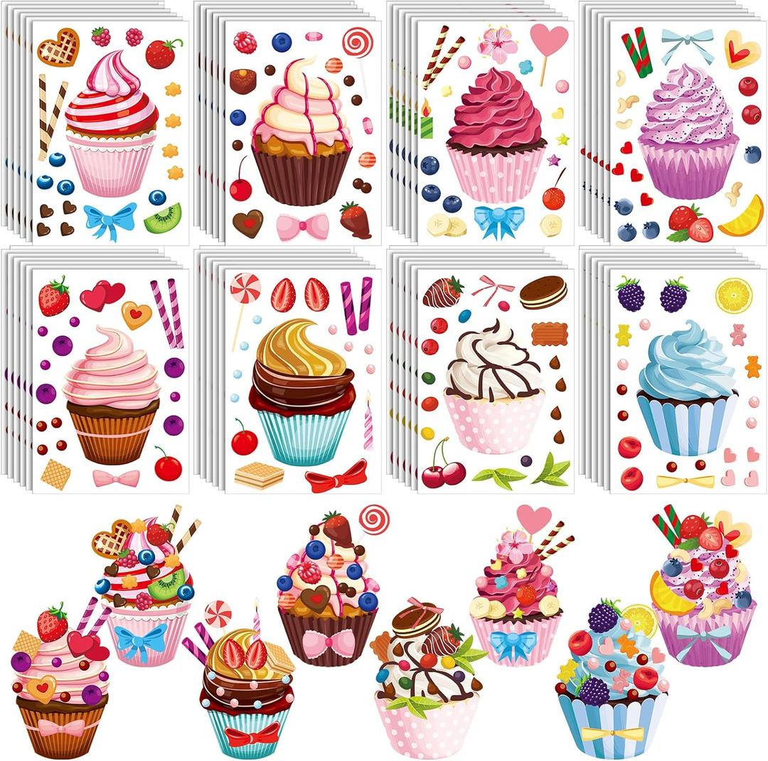 Karenhi 48 Sheets Scented Cupcake Stickers Scratch and Sniff Make a Cupcake Sheet Smelly Make Your Own Mix and Match Dessert Stickers for Kids DIY Baking Birthday Party Favors Craft Reward Supplies
