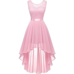 BeryLove Cocktail Formal Dresses 2025 Wedding Guest Party Prom Sleeveless Lace High Low Christmas Dress (Pink, Large)