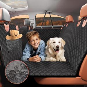 Back Seat Extender for Dogs - Large Space & Durable Hard Bottom, Waterproof Dog Car Seat Cover for Back Seat with Mesh Window for Car, SUV & Truck