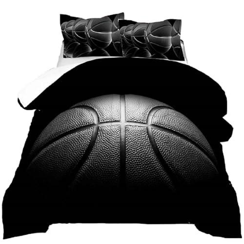 kxry Basketball Comforter Set Queen Size Black Basketball Sports Theme Bedding for Boys Kids Teens 3D Quilt 1 Comforter + 2 Pillow Cases