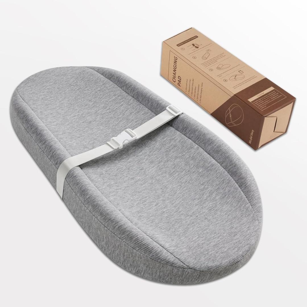 Blissful Diary Baby Changing Pad with Waterproof Lining Foam, Includes a Soft & Washable Cover, Contoured Changing Table Pads for Dresser Top with Non-Slip Bottom, 3216 (Grey, Avocado)