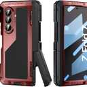 Rugged Armor Case for Samsung Galaxy Z Fold 7 5G, Military Grade Shockproof Protective with Kickstand, Built-in Screen Protector, Metal Bumper & Full Hinge Protection Cover, Red