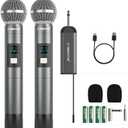 Phenyx Pro Dual Digital Wireless Microphone System, w/2 Handheld Dynamic Microphones,15 UHF Frequency Groups, Mini Receiver, Metal Cordless Mic for Karaoke,Church,DJ,Singing (PDP-2-2H)