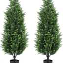 4FT Tall Artificial Cedar Topiary Trees Set of 2, Artificial UV Resistant Potted Plants, Faux Bushes Fake Shrubs for Outdoor Indoor Home Entryway Front Porch Garden Patio Offices Living Room Decor