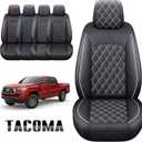 Front Toyota Tacoma Seat Covers Waterproof Leather (Black-White) | Custom Fit 2005-2026 TRD Sport/Pro/Off Road SR5 SR Limited Double/Crew Cab Access/Xtra Cab Regular Extended Cab Truck Pickup