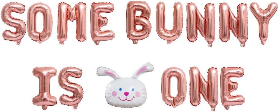 KUNGOON Some Bunny Is One Letter Banner Balloons,Funny Bunny 1st Birthday/Easter Birthday Party Decoration,Bunny Turning One Birthday Party,Rabbit For Girls Birthday Party Decoration.(Rose Gold)