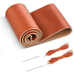 BELINOUS Universal Leather Car Steering Wheel Cover, Stitch On Wrap (Size M4, Brown)