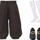 Boys Colonial Costume Set Knicker Pants Shoe Buckles White Socks Accessories for Colonial Style Boys Knicker Pants, Brown, 8
