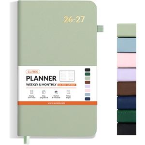 SUNEE 2026-2027 Pocket Weekly Planner for Purse 3.5" x 6" - 12 Month (July 2026 - June 2027) Academic Year Calendar, Pocket Size Planner, Hardcover, Note, 100 GSM Paper, Sage Green