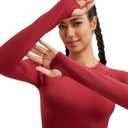 RUNNING GIRL Long Sleeve Workout Tops for Women Soft Crew Neck Basic Tight Cropped Top Casual Seamless Shirt (Red, S)