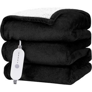 HYLEORY Heated Electric Blanket Twin 62"x84" Soft Fleece & Flannel with 5 Heating Levels & 10 Hours Timer Auto Shut Off, ETL Certified, Washable, Heated Blanket for Body-Black