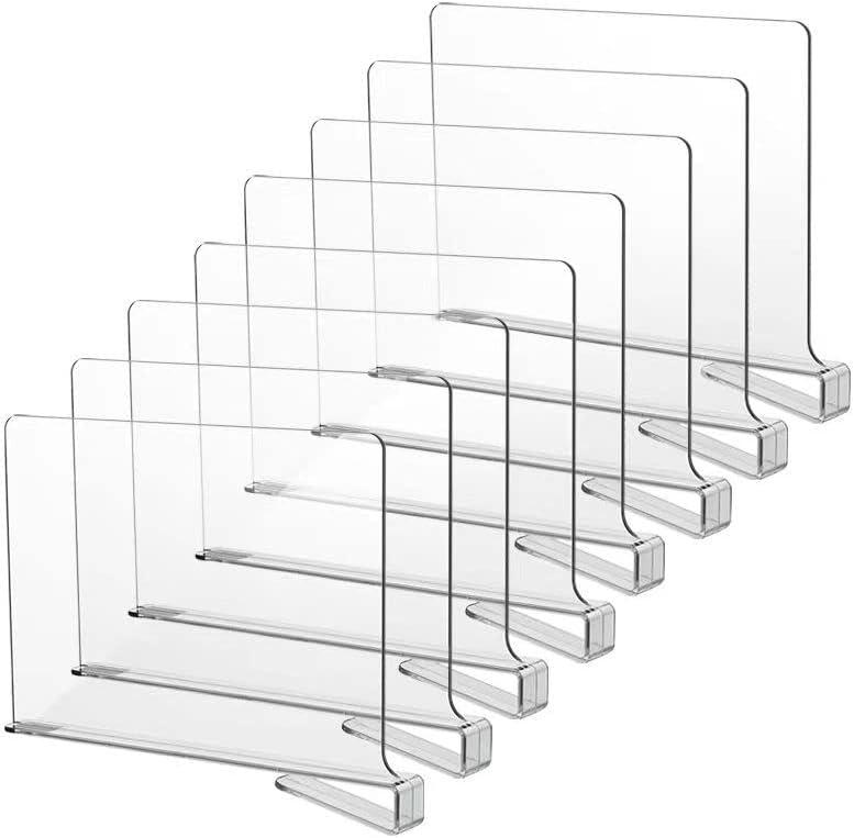 LikeU 8 PCS Acrylic Shelf Dividers for Closets,Wood Shelf Dividers,Clear Shelf Separators,Perfect for Clothes Organizer and Bedroom Kitchen Cabinets Shelf Storage and Organization