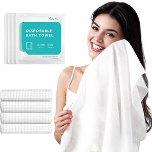 4 Pack Disposable Bath Towels Durable Large Portable Thicken Camping Towels for Travel Hotel Business Trip Swimming Pet Towels Sauna Spa Hot Spring Water Play 55''X27.5'' White