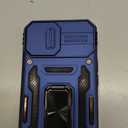 DEERLAMN Case for iPhone 15 with Slide Camera Cover + Screen Protector (2 Packs), Rotated Ring Kickstand Military Grade Shockproof Protective Cover-Navy Blue