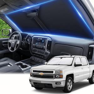Windshield Sun Shade for Chevy/Chevrolet Silverado 1500 Accessories 2014-2018 Front Window Shade Custom Fit Silverado 1500 Sun Visor Foldable Shade Blocks UV Rays Summer Must Have Car Accessories