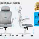 Ergonomic Office Chair: White Computer Desk Chair Comfy Gaming Chair for Adults - Office Chair with Lumbar Support & Headrest - Executive Office Rolling Chairs for Home Work (Grey), 20" W x 17.3" D x 18.5"-3" H