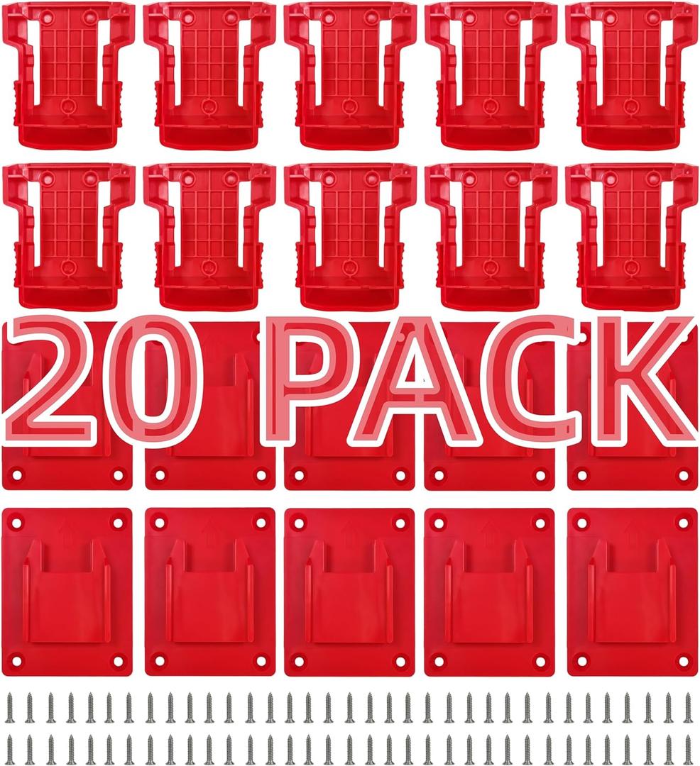 20 Pack Tool Battery Holder Compatible for Milwaukee M18 18V Battery Drill, 10 PCS Tool Holders and 10 PCS Battery Holders with Screws
