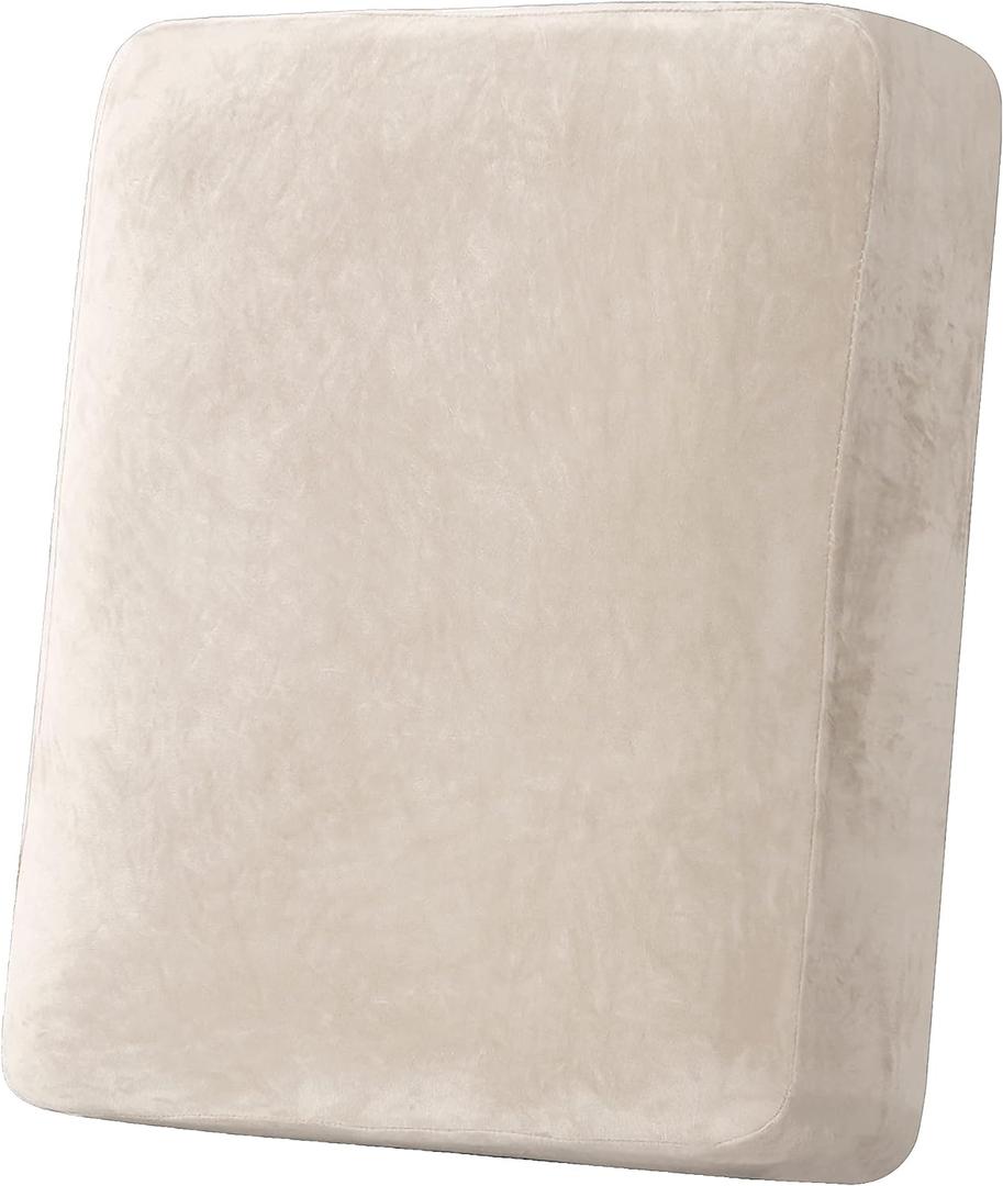 H.VERSAILTEX Velvet Stretch Couch Cushion Cover Plush Cushion Slipcover for Chair Cushion Furniture Protector Seat Cushion Sofa Cover (1 Piece Armchair Cushion Covers, Ivory)