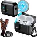 RFUNGUANGO for AirPods Pro1/2 Case 2024 Latest Multi Functional Earphone Case Bracket Function MagSafe Function Anti Fall Lock Automatic Open Cover 2024 A+Series-Black