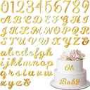 Jspupifip 128 Pcs Acrylic Alphanumeric Cake Topper Diy Cake Decoration with Mirror Number 0-9 and Alphabet A-Z Personalized Cake Picks Decor Anniversary Baby Shower Party Supplies(Gold)
