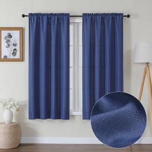 Lecloud Bessie Blue Curtains 63 Inch Length 2 Panels, Elegant Light Filtering & Privacy Drapes with Dual Rod Pocket, Breathable Faux Linen Textured Curtains for Bedroom Living Room, Each 40 W x 63 L