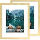 Hongkee 16x20 Frame Set of 2, Gold Wood Style - Display Posters 11 x 14 with Mat or 16x20 without Mat, Wall Mounting Horizontal and Vertical