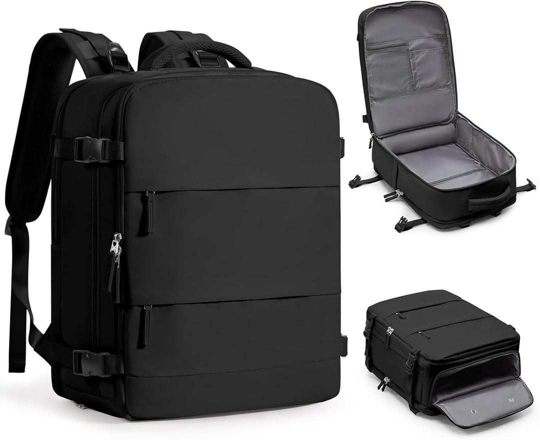 coofay Large Black Travel Backpack Carry on Flight Approved Mochila De Viaje Personal Item Backpack for Airlines Frontier Airlines Personal Item Bag Large Backpack for Travel Backpacks for Men Women (X-Large, A-black)