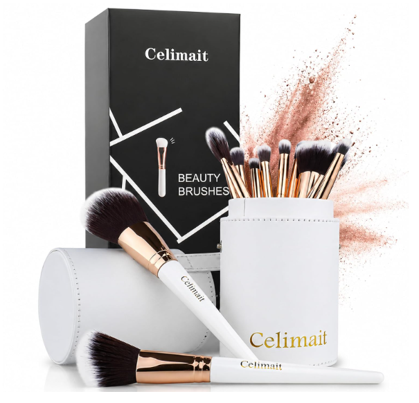 Makeup Brushes Set Professional & Beginner Friendly with Uniquely Designed Case, Soft Synthetic Bristles for Foundation Contour Blush Concealer Highlight Blending Eyeshadow, 12Pcs(Dark White)