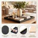 24"x24" Square Extra Large Leather Ottoman Tray with Gold Handles, Black