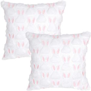 Pistha Easter Pillow Covers 18x18 inch Set of 2, Soft Pink Rabbit Ears Throw Pillow Covers for Easter Home Sofa Bed Decor