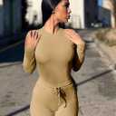 YEOREO Two Piece Sets for Women Long Sleeve Tops Lounge Set Drawstring Wide Leg Pants Ava Matching (Beige, L)