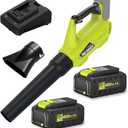 Pro Chaser Battery Powered Cordless Blower - 380 CFM with 2 X 4.0Ah 20V Batteries & Fast Charger, Lightweight Electric Leaf Blowers, 2 Variable Speed, Ideal for Yard, Patio & Sidewalk (Green)