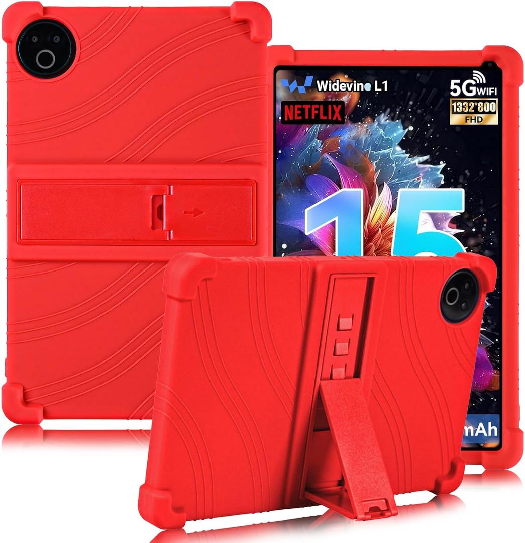 ATOOZ for Evermyth 10 Inch Tablet Case 2025 KB1001/KB1004/KB1001L/KB1004L,Soft Silicone Kids Case for MUISOO 10 Inch Tablet MISKB100477 with PC Stand (Red)