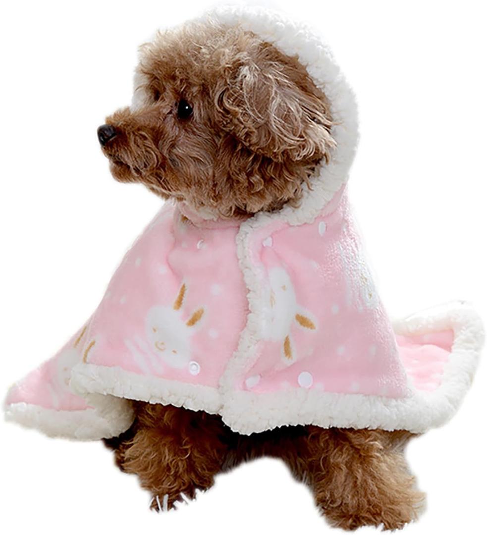 Puppy Cape Blanket, Warm Flannel Pajamas for Dogs, Pets Fleece Clothes for Winter, Dog Blankets for Small Breeds Pink Medium