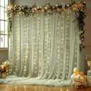 10x10FT Green Wrinkle Free Backdrop Curtains with Lights String for Parties - Photo Curtain Backdrop with Lights for Wedding Decorations, Bridal Baby Shower Birthday Party Photography Background  10FTx10FT (W5'xH10', 2 Panels), Sage Green