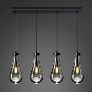 Raindrop Pendant Lights Kitchen Island Teardrop Black Hanging Light Fixtures Clear Solid Glass Pendant Light Modern Chandeliers for Dining Room Porch Corridor Living Room(Long Plate-4 Lights)