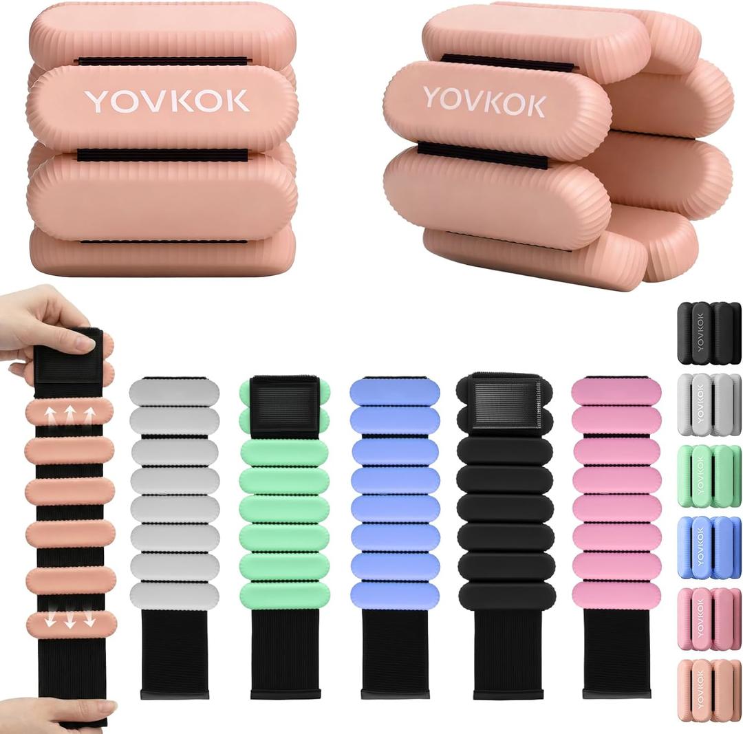 Wrist Weights, Silicone Adjustable Ankle Weights for Women Men - Strengthen Arms and Legs Ideal for for Home Gym Workout, Running, Yoga, Pilates, Barre, Exercise, Strength Training (2 lbs Pair (1lb Each), Flesh Pink)
