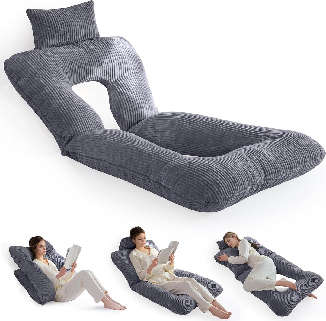 HIGOGOGO Reading Pillow, Back Pillow for Sitting in Bed and Couch, Gaming Pillow for Adults, Sit Up Support for Bed, Dark Grey