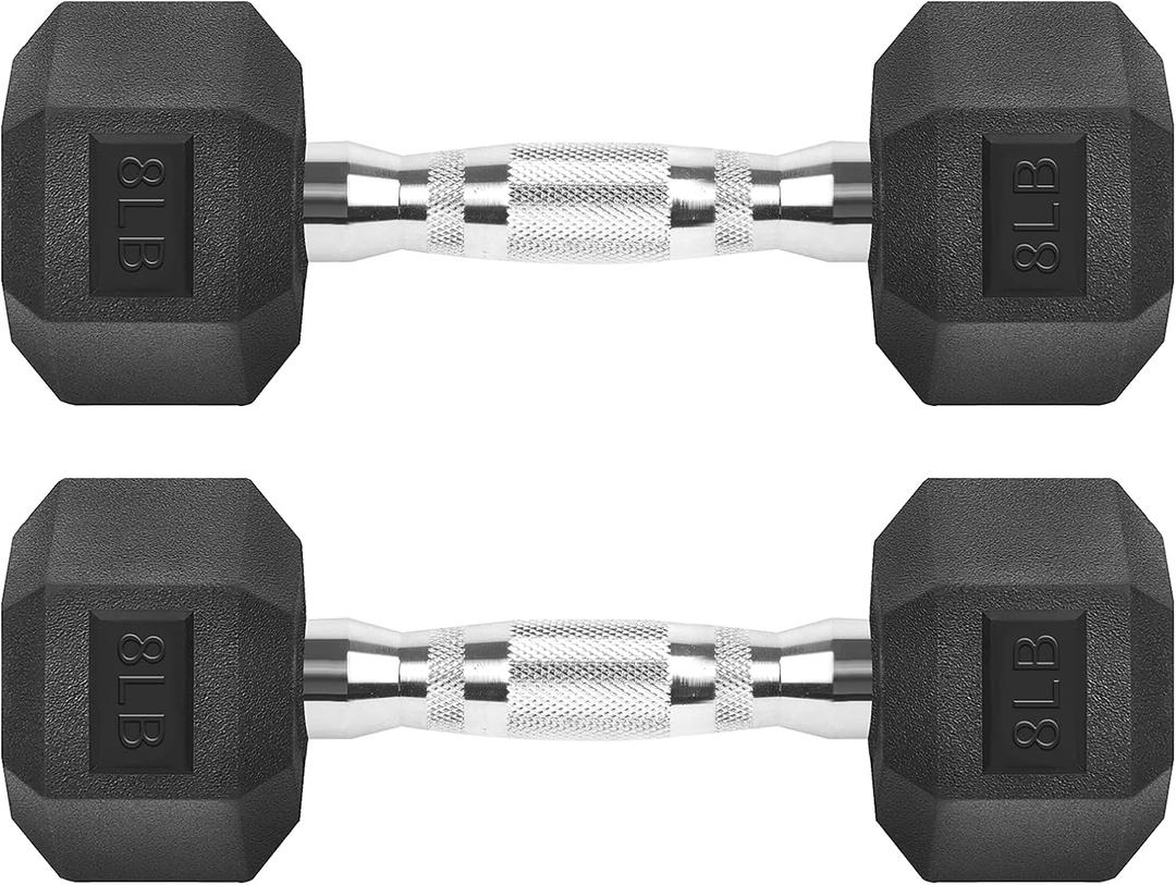 Hex Dumbbells Rubber Coated Cast Iron Hex Black Dumbbell Free Weights for Exercises 8Lbs