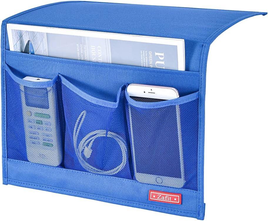 Bedside Storage Organizer - Table Cabinet Organizer Caddy for Remotes, Phone, Glasses (Classic 4 Pockets - Blue)