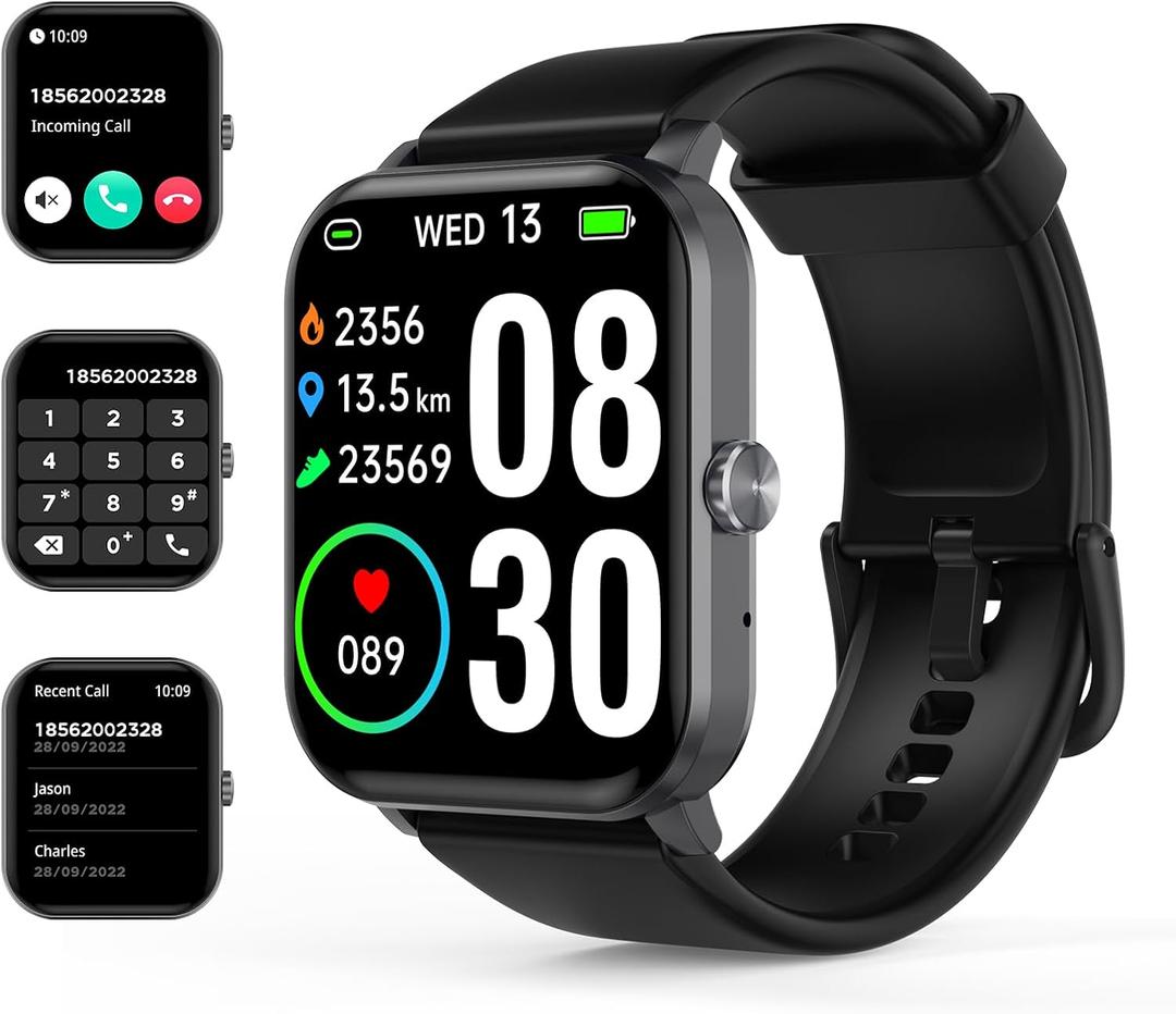Smart Watch(Answer/Make Call), 1.85'' HD Smartwatch for Men Women, 2025 Fitness Tracker with 100+ Sport Modes, Heart/Sleep Monitor/Pedometer IP68 Waterproof Fitness Watch for Android iOS Jet Black