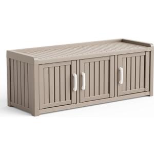 3 Doors Shoe Bench, Waterproof & UV-Resistant, Resin Shoe Cabinet Indoor & Outdoor Use, Entryway Bench with Adjustable Shelves & Hidden Storage Space for Bedroom, Hallway, Grey