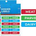 10 x Kosher Sticker Labels, 48-Pack, 16 Blue Dairy, 16 Red Meat, 16 Green Parve Stickers, Oven Proof up to 500° F, Freezable, Microwavable, Dishwasher Safe, English, Color Coded Tools