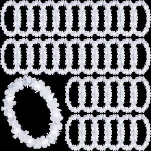 Sherr 24 Pcs LED Leis Light Up Wedding Hawaiian Leis Flower Necklace with LED Lights Beach Tropical Carnival Party Wedding Supplies Luau for Masquerade (White)
